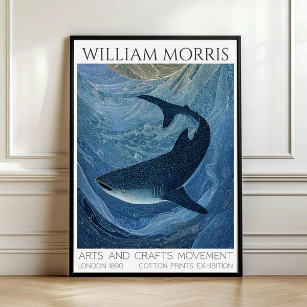 William Morris Whale Shark Art Poster- Arts & Crafts Movement Home Decor - Under Water - Ocean - Sea Life