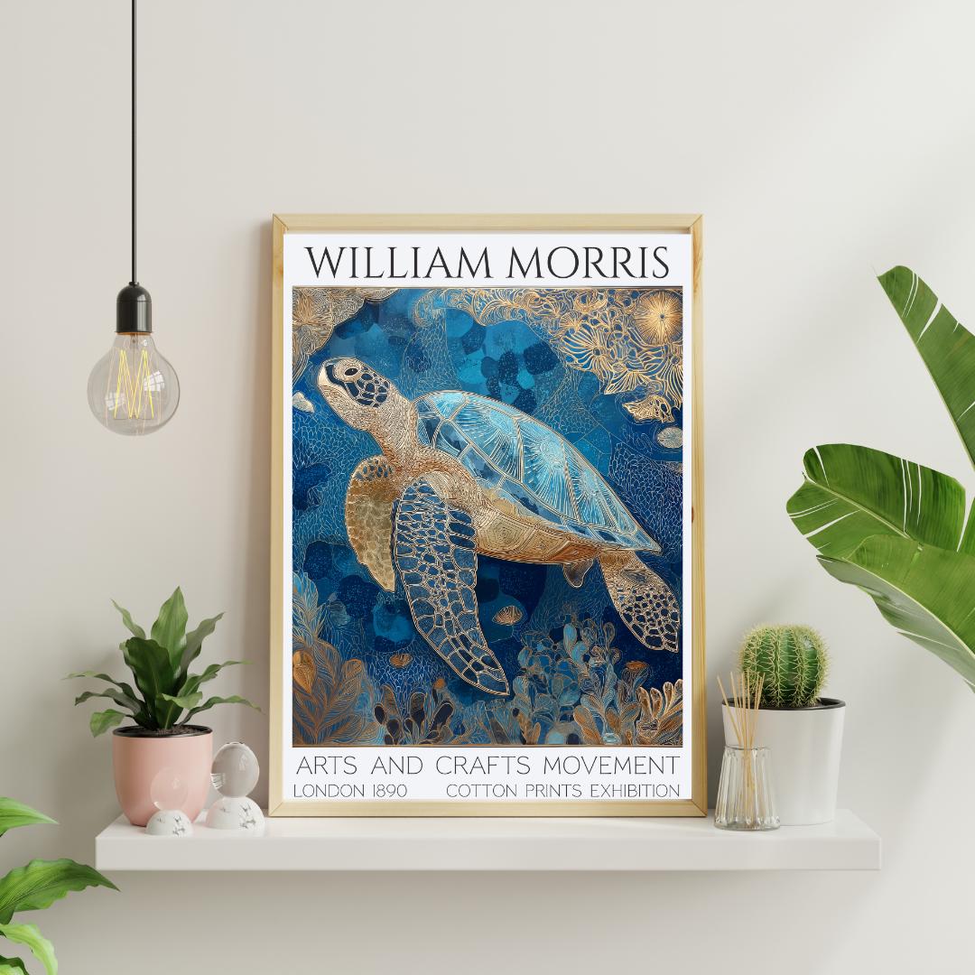William Morris Sea Turtle Art Poster- Arts & Crafts Movement Home Decor ...