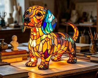Hand-Paint Dachshund Lamp,Colorful Dog Night Light,Table Decor Gift for Dog Lover