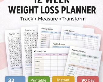 12 Wochen Abnehmplaner | 90 Tage Fitness-Reset-Tracker (PDF Download)