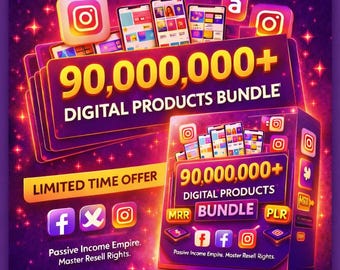 90 M+ Digitales Produkt-Bundle | PLR MRR Wiederverkaufsrechte, Canva Templates