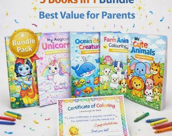 Kinder Malbuch-Bundle | Tiere, Einhorn, Krishna (Instant Download PDF)