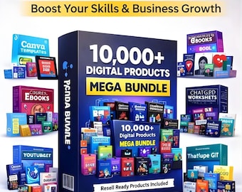 Über 10.000+ Digitale Produkte Mega Bundle: Canva Templates, Kurse, PLR (Instant Download)