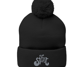 The Free Spirit bestickte Pom-Pom Strickmütze | Stickerei Beanie