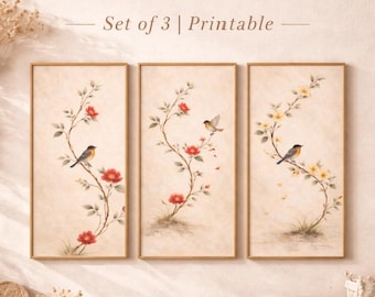 Vintage Vogel Aquarell Print Set – Botanische Bauernhaus Kunst (Digitaler Download)