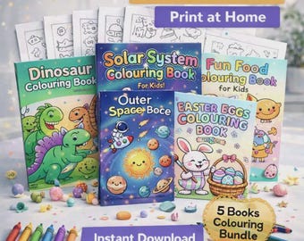 Kinder Malbuch-Bundle, Dinosaurier, Weltall, Essen, Ostern (PDF Download)