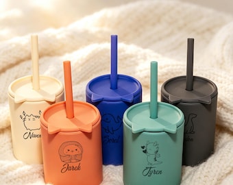 Cute Cat Personalized Baby Cup | Silicone Toddler Training Cup | Custom Name Sippy Cup | Kitten Gift for Baby