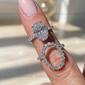 Unique Oval Cut Insert Wedding Ring Set | 925 Silver Ring | 3.00 Ct Oval Cut Moissanite Diamond Ring Set | Open Shank Halo Beautiful Ring