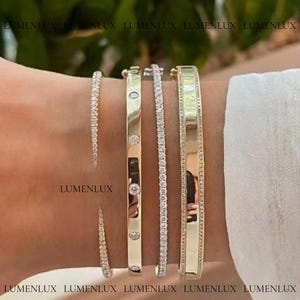 14K Solid Yellow Gold Overlay Diamond Bangle Bracelet, Flush Setting Wedding Cuff Bangle