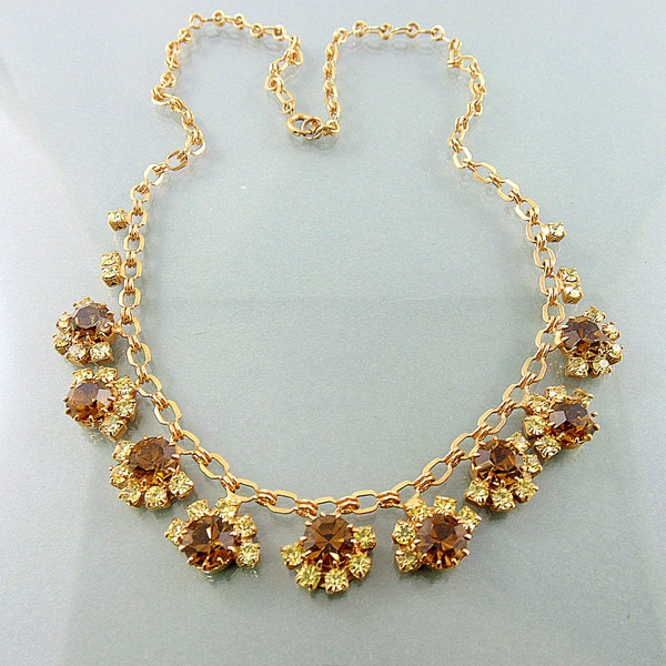 25% OFF SALE,Gold Filled Vintage Rootbeer Topaz Rhinestone Necklace  Unsigned Designer rhinestone necklace  topaz necklace vintage