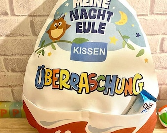 Children's egg-shaped pillow with pocket for sweets