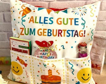 Happy Birthday cushion with pockets