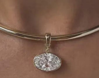 Pendentif en moissanite taille ovale est-ouest serti clos pendentif diamant solitaire pendentif en or massif 14 carats pour femme pendentif taille ovale pendentif à breloques