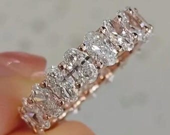 5MM Oval Cut Moissanite Diamond Full Eternity Band U Prong Set Diamond Band Wedding Promise Stacked Band Matching Band Gift Oval Pave Band
