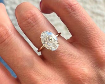 Bague de fiançailles en moissanite ovale 4 carats Bague de mariage en or massif 14 carats Bague d'anniversaire Bague en moissanite solitaire Bague de proposition faite main