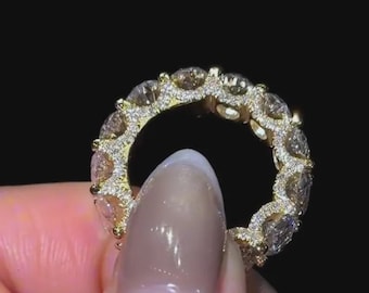 Big 7MM Oval Cut Moissanite Hidden Halo U Prong Full Eternity Wedding Band Oval Moissanite Band Micro Pave Band Oval Diamond Matching Band