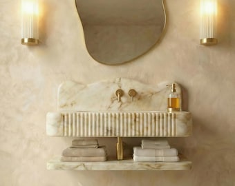 Handmade Calacatta Gold Marble Sink | Fluted Bathroom Vanity Basin