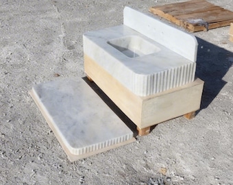 Marble Sink Carrara white | Basin | Vanity | Bathroom Remodel | Custom size available | with Fluted