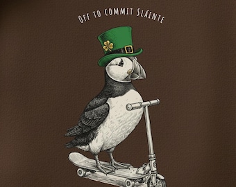 Bluza z kapturem i maskonurem Slainte'a Off to Commit, zabawny sweter z kalamburem na dzień św. Patryka, irlandzki mem z maskonurem, prezent na dzień św. Patryka z koniczyną