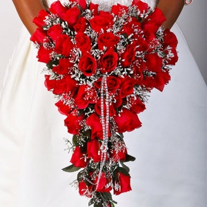 SERAPHINA RED Wedding Bouquet Package Bridal Bridesmaid Groom Boutonnieres Corsages Keepsake Bouquets Roses Silk Floral Custom Flowers