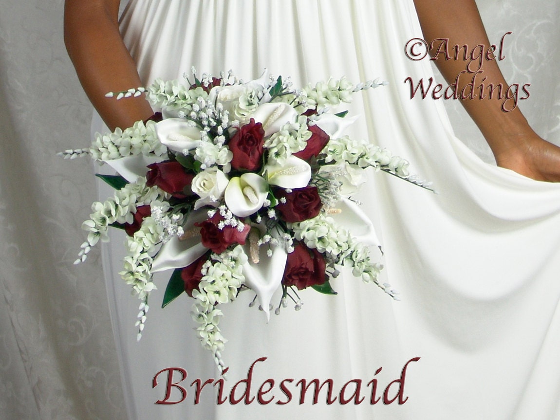 ANNA BELLE BURGUNDY Love Bridal Groom Wedding Bouquets Bouquet Silk Flowers Arrangement Mothers Corsages Fathers Boutonnieres Bridesmaids