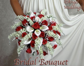 ANNA BELLE RED Love Bride Groom Wedding Bouquets Bridal Bouquet Silk Flowers Arrangement Mothers Corsages Fathers Boutonnieres Bridesmaids