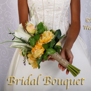 Love CALLA YELLOW Wedding Bouquet Package Bridal Bridesmaid Groom Boutonnieres Corsages Keepsake Bouquets Roses Silk Floral Custom Flowers