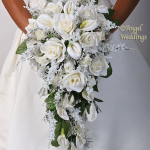 GABRIELA CREAM Wedding Bouquet Package Bridal Bridesmaid Groom Boutonnieres Corsages Keepsake Bouquets Roses Silk Floral Custom Flowers