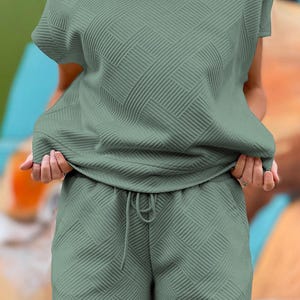 Mineral Blue Textured Short Sleeve Top and Shorts Set Mineral Blue