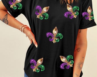 Black Mardi Gras T-Shirt Crewneck