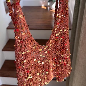 Sequin Knit Top | Sparkly Layering Camisole | Handmade Glitter Knitwear | Statement Party Top