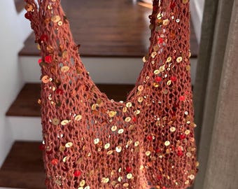 Sequin Knit Top | Sparkly Layering Camisole | Handmade Glitter Knitwear | Statement Party Top