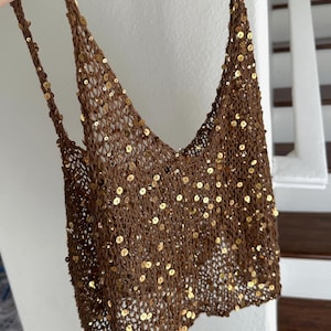 Pailletten Strick Top | Glitzerndes Trägertop | Handgefertigte Glitzer Strickwaren | Statement Party Top