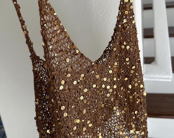 Sequin Knit Top | Sparkly Layering Camisole | Handmade Glitter Knitwear | Statement Party Top