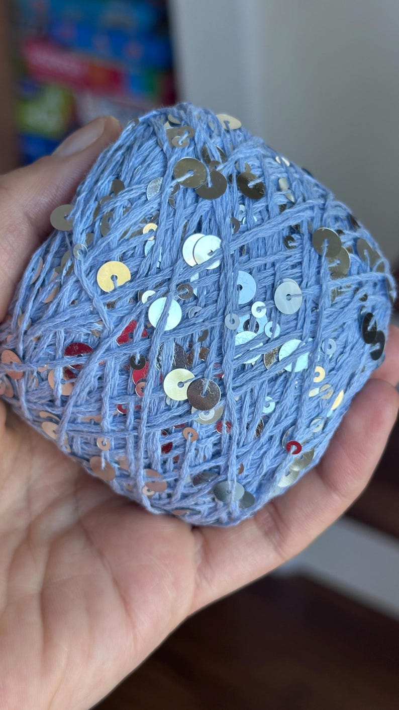 Sequin Glitter Yarn Shiny Yarn Sparkle Thread for Crochet & Knitting Light Blue
