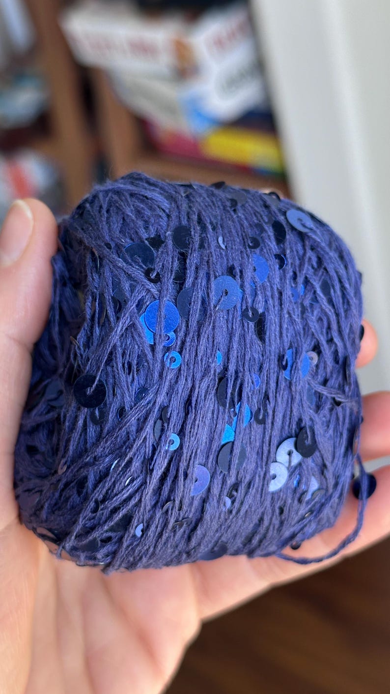 Sequin Glitter Yarn Shiny Yarn Sparkle Thread for Crochet & Knitting Blue