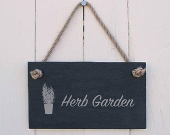 Hand-crafted Slate Herb Garden Hanging Sign – Garden Decor
