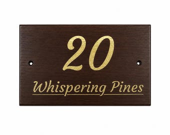 Personalisiertes Iroko-Hausschild, Hausnummernschild aus Holz, Namensschild für das Haus, Adressschild nach Wunsch, graviertes Holzschild, Außenschild