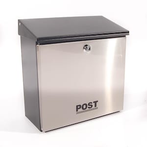 Rio abschließbarer Briefkasten | Edelstahl-Briefkasten | Moderner Wandbriefkasten | Schwarzer Außenbriefkasten | 2 Schlüssel inklusive