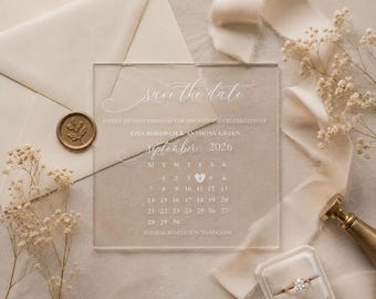 Personalized Acrylic Save the Date Invitations | Clear Laser Engraved Wedding Invitations | Sample or Pack of 20 | Luxury Wedding Stationery