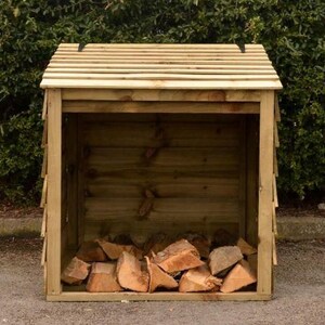 Tanalised Pine Wooden Log Store | Garden Log Storage with Lifting Lid | 90 x 92 x 90cm image 1