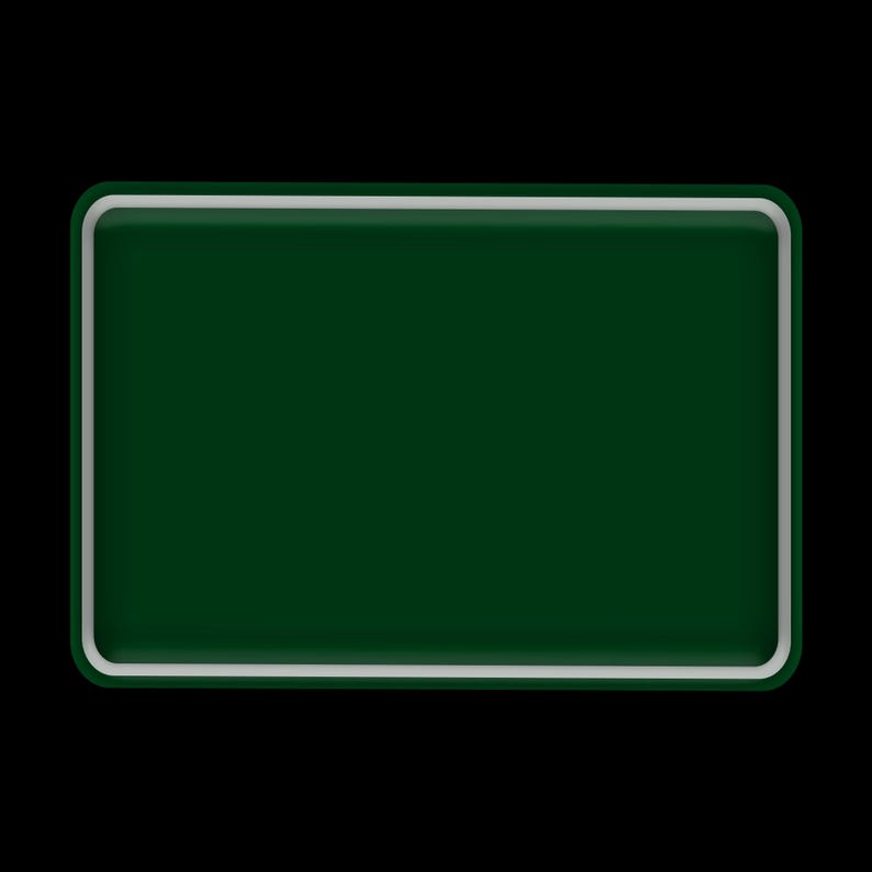Puede incluir: Un letrero rectangular verde oscuro con esquinas redondeadas y un borde blanco fino. El letrero est&aacute; sobre un fondo negro s&oacute;lido, creando un alto contraste visual.