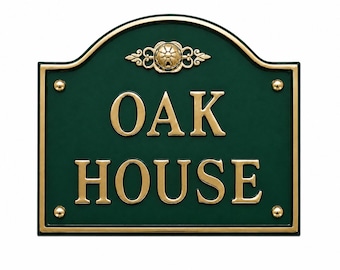Placa de endereço personalizada em latão | Placa de endereço feita à mão | Placa personalizada com número da casa | Placa de latão curva para casa de campo | 30,5 x 25,5 cm