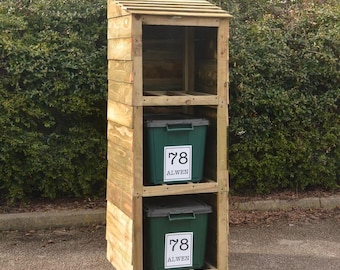 Wooden Triple Recycling Bin Store | Garden Storage Shed | Free Address Labels | With or Without Doors
