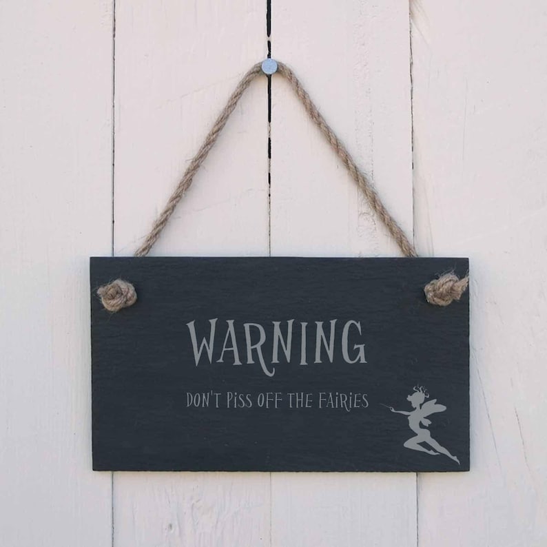 Garden Fairy Warning Slate Sign | Funny Novelty Hanging Gift | 18 x 10cm image 1