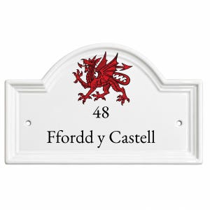 Personalised Ceramic House Sign | Choice of Kiln Fired Motif | Custom House Name Plaque | Bee Cat Bird Welsh Dragon | Outdoor House Sign