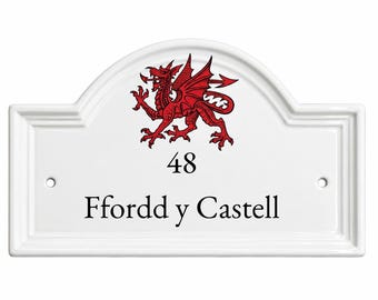 Personalised Ceramic House Sign | Choice of Kiln Fired Motif | Custom House Name Plaque | Bee Cat Bird Welsh Dragon | Outdoor House Sign