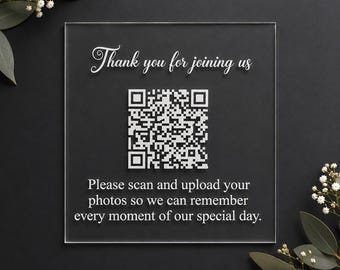 Personalised Wedding QR Code Acrylic Sign | Laser Engraved Photo Upload Plaque | Custom Wedding QR Sign | 10x10cm | Clear Acrylic