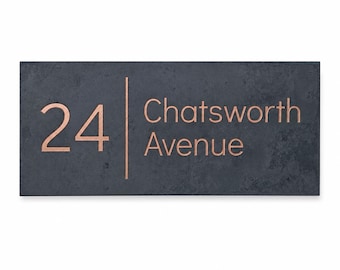 Premium Sandblasted Smooth Slate House Sign | Personalised House Number Plaque | Hidden Fixings | 20mm Thick