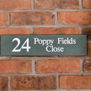 Large Smoky Green Slate Address Sign | Personalised 1 Line House Sign | 40.5 x 10cm image 1